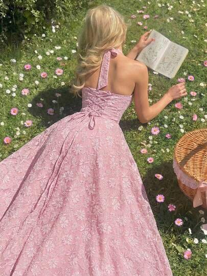 Amorya Summer Solid Pink Textured Jacquard Elegant Dress, Suitable For Daily Dating, Parties, Gatherings, Weddings, Vacations, Beaches, Music Festivals, Birthdays, Brunches - Princess Style Pink Wedding Guest Dress Pink Tea Party Dress Elegant Spring Dress Pink Elegant Dress Women, Spring&Summer Outfit For Women, Easter, Elegant Party Outfit, Beach Outfits, Graduation Outfit For Mother, Graduation Dress,Bridesmaid Dress, Wedding Guest Dresses, Wedding, Vacation Outfits Women, Summer Holiday Outfits, Formal Attire For Women, Y2k, Office Outfits For Women , Floral Dress