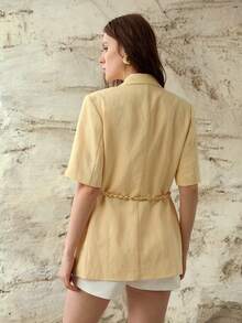 MOTF PREMIUM ÁO BLAZER TAY NGẮN CHẤT LIỆU PHA LINEN - Vàng nhạt - Xem 3