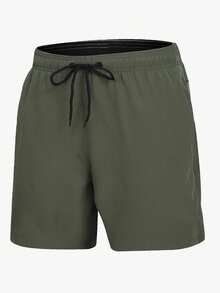 Manfinity Swimmode 男士拉鍊口袋腰部抽繩泳褲 - 軍綠色 - 查看 3