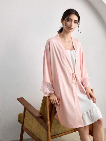 Ocili Women's Lace Trim Elegant Robe