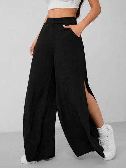 SHEIN PETITE Pantalones de traje de mujer con aberturas laterales altas hasta el muslo