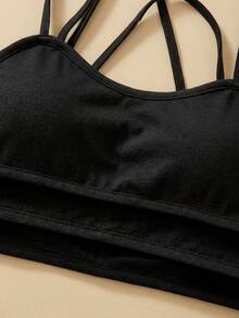 3pcs Teen Girl French Minimalist Padded Knit Comfortable & Skin-Friendly Lingerie Set - Black - View 6