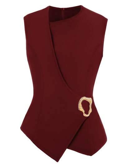 GlowEve CURVE Plus Size Women Solid Color Metal Waist Design Vest