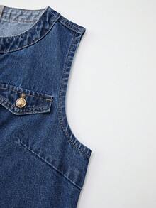 GlowEve Women's Metal Single-Breasted Casual Sleeveless Denim Dress - Blue - View 5