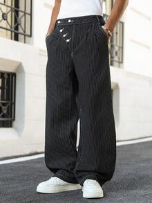 Manfinity Hypemode Men's Street Fashion Casual Striped Flared Black Jeans - Black - View 6