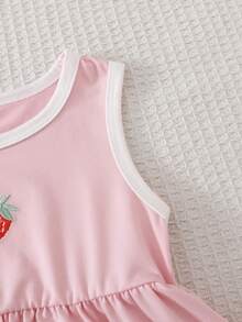SHEIN Playful Pals 3pcs/Set Gaun Tanpa Lengan Warna Dopamin Modis untuk Bayi Perempuan, Cocok untuk Aktivitas Luar Ruangan Musim Panas - MultiWarna - View 7
