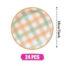 Yellow & Green Gingham Disposable Plates, Napkins And Paper Cups Party Set, Serves 24 Guests. This Disposable Paper Party Tableware Is Suitable For Birthdays, Weddings, Themed Parties And Family Picnics. - View 7