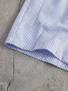 Manfinity BRENVOR 男士抽绳腰休闲梭织条纹夏季短裤 - 黑色 - 查看 4