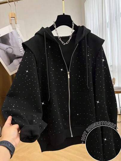 Resyla 女士水钻装饰拉链抽绳卫衣