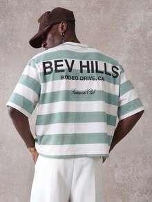 SUMWON Rodeo Drive Striped Short Sleeve Crop Fit Summer Club Casual Vacation Oversized Tee - Multicolor - View 3