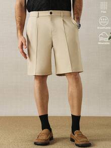 Calvornis Shorts Casual Masculina de Linho Reta e Solta, Estilo Retrô Vintage de Negócios e Transporte - Caqui - Visão 4