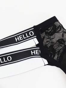 SHEIN DrisQ 男士撞色蕾丝字母吊带镂空设计性感内裤 - 黑色 - 查看 8