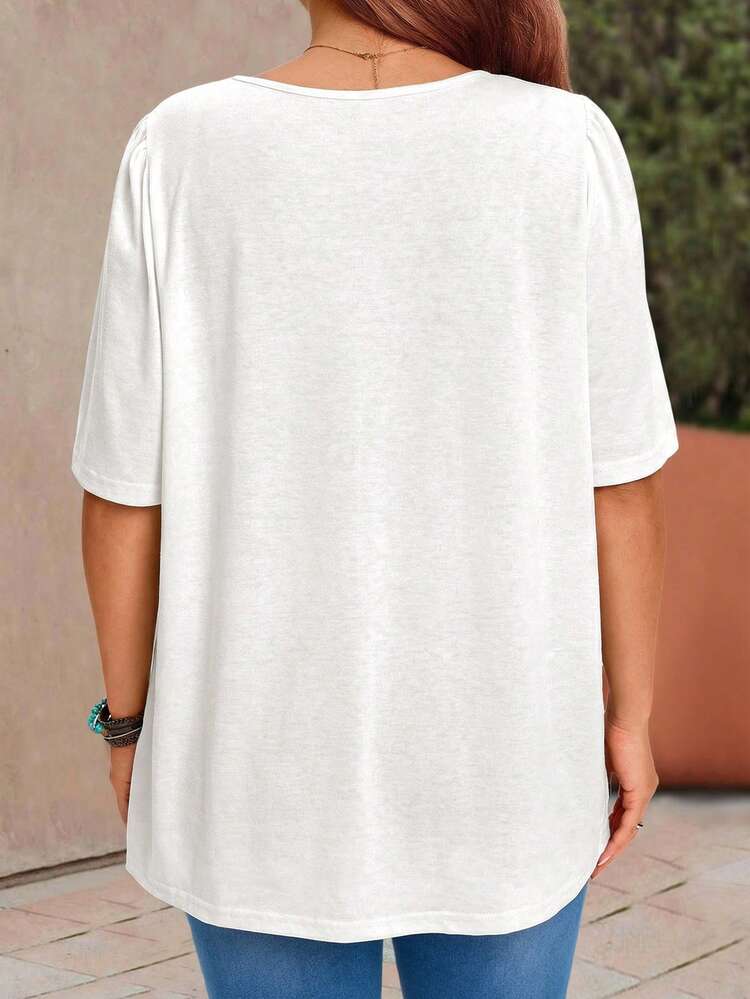 Plus Size Women's Solid Color Round Neck Casual Versatile Daily Short Sleeve T-Shirt