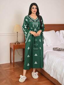 DAZY Áo ngủ dài rộng rãi in hoa dành cho nữ, thích hợp cho kỳ nghỉ. - màu xanh lá - Xem 10