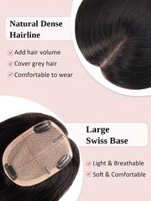 女士天然黑色假发片，真人发丝，适合头发稀疏的女性，蕾丝假发片，夹式接发，花朵发夹 - SNatural - 查看 4