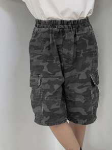 DAZY Tween Boy Elastic Waist Cargo Pocket Camouflage Shorts - Grey - View 7