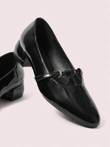 CUCCOO DOLLMOD Ladies Round Toe Patent Leather Black Dating Wear Mary Jane College Style Daily Versatile Afternoon Tea Wear Low Heel High Heel Shoes - Black - View 2