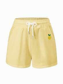 Resyla Bộ đồ nữ cỡ lớn, áo ngắn tay màu vàng, quần short rộng rãi, thêu hình quả chanh vàng, sản phẩm bán chạy nhất mùa hè. - Nhiều màu - Xem 4