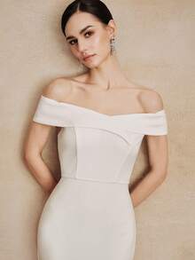 Anewsta Elegant Date Night Fashionable High-End Fishtail Off-Shoulder Midi Dress, Spring/Summer - White - View 6