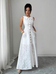 SHEIN Elenzya Đầm không tay, thắt eo, thanh lịch, lãng mạn, ôm sát dành cho nữ - trắng - Xem 5