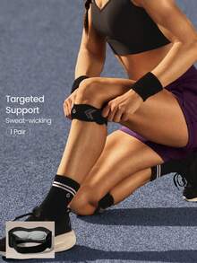 GLOWMODE 1条装 Hustle & Flow 针织吸汗速干透气硅胶垫减震可调节绑带护膝，适用于跑步、慢跑、训练、徒步、网球、高尔夫等日常运动。 - 黑色 - 查看 1