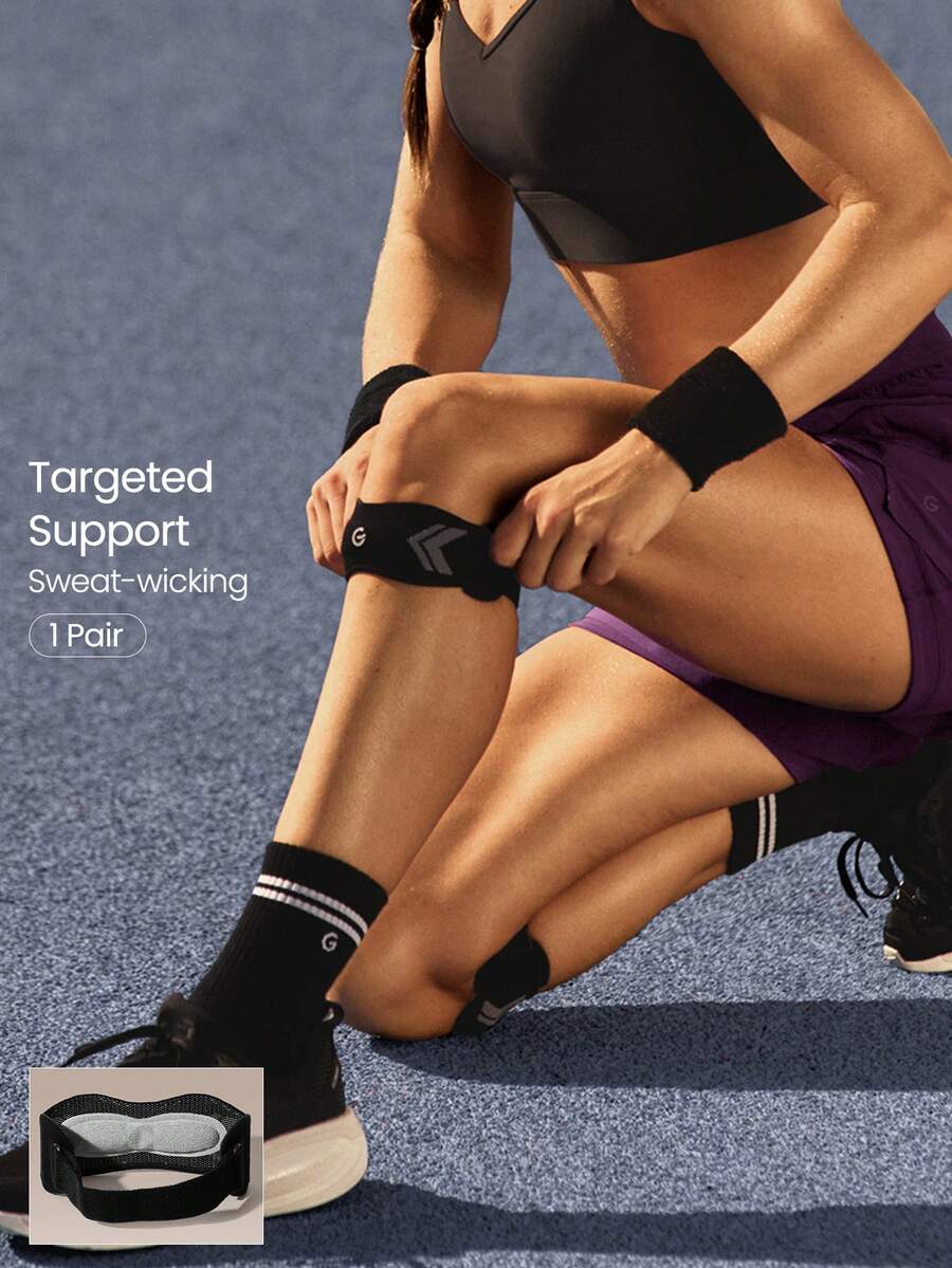 GLOWMODE 1条装 Hustle & Flow 针织吸汗速干透气硅胶垫减震可调节绑带护膝，适用于跑步、慢跑、训练、徒步、网球、高尔夫等日常运动。 - 黑色 - 查看 1