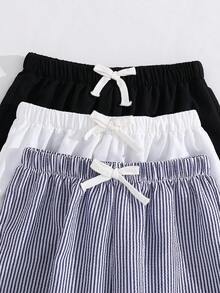 3pcs Tween Boy Loose Casual Woven Sports Workwear Shorts Set,Blue And White Striped,Summer,Beach Solid Color Simple Basic Versatile Spring Summer - Multicolor - View 4