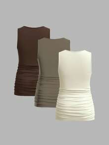 Modmama 3pcs Maternity Women's Solid Color Slimming Tank Tops, Casual & Simple, Perfect For Summer - Brown - View 2