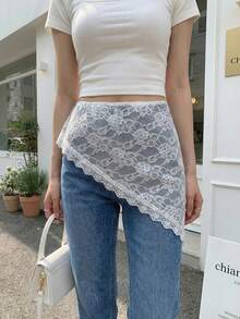 Joivida 1Pc Retro Lace Trim Scarf, Headscarf Layered With Triangle Scarf, Skirt, And Back Flap - multicolor - View 2