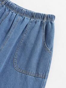 SHEIN Mirajuku 青少年男童时尚条纹印花T恤和牛仔短裤套装，夏季 - 黑色 - 查看 5