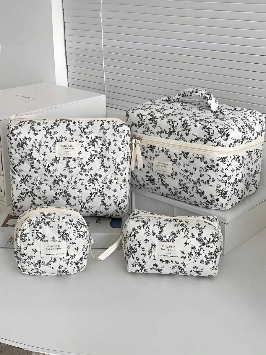 1 Túi đựng mỹ phẩm in hình, Túi đựng mỹ phẩm du lịch xách tay, Túi đựng mỹ phẩm có khóa kéo, Túi đựng đồ dùng cá nhân khi đi du lịch. - màu đen - Xem 1