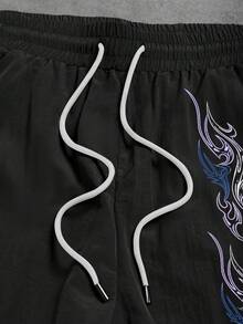 GymBeat 男士印花抽绳腰宽松锥形运动裤 - 黑色 - 查看 3