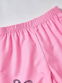 SHEIN Teen Girl Butterfly Print Round Neck Short Sleeve T-Shirt And Pink Pants Set - Pink - View 8