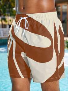 Manfinity VDAYZ Pantalones cortos casuales de playa para hombre con bolsillo inclinado de color contrastante y cintura con cordón, vacaciones - Multicolor - Ver 4