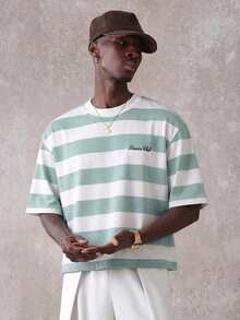 SUMWON Rodeo Drive Striped Short Sleeve Crop Fit Summer Club Casual Vacation Oversized Tee - Multicolor - View 4