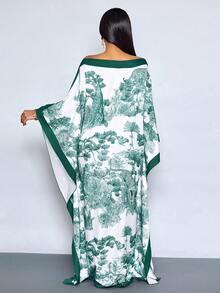 SOLERSUN Đầm maxi nữ thanh lịch với khăn choàng hoa, kiểu dáng trễ vai, thích hợp cho kỳ nghỉ, du lịch hoặc dạ hội; Đầm maxi màu be thanh lịch với áo choàng hoa, kiểu dáng trễ vai, thích hợp cho tiệc cocktail trang trọng. - Màu xanh lá cây đậm - Xem 2