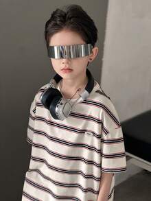 Dazy Kids 青少年男童条纹休闲百搭日常短袖T恤 夏季 - 白色 - 查看 2