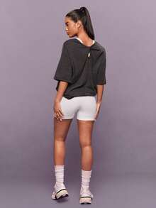 GLOWMODE Vintage Washed Pima Cotton Twist Back Ultra-Soft Stretchy Breathable Mid-Length Sleeves Front Pocket Crewneck Tee Low-Impact Daily Casual Wear - Dark Grey - View 6