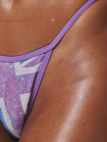 MUSERA Áo bikini tam giác họa tiết cờ Anh, thích hợp cho mùa xuân, hè, kỳ nghỉ, lễ hội, tiệc rave, phong cách grunge, cô gái cá tính, phong cách punk Y2K, tiệc techno. - Màu tím hoa cà - Xem 6