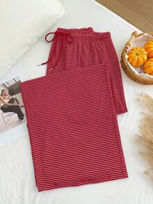 Comfortcana Quần ống rộng kẻ sọc đỏ trắng, kiểu dáng thường ngày, có dây rút, phù hợp cho mùa thu/đông. - Đỏ - Xem 4