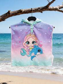 Baby Girls Beachwear Swimsuit & Cover-Up Set, Cute Gradient Color Mermaid Design Knitted Sleeveless Fashionable Elegant Swimwear, Suitable For Swimming, Summer Vacation, Beach, Pool, Holiday Party - Mauve Purple - View 4