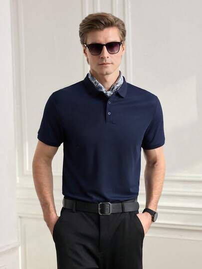 Officeau 男士纯色休闲通勤 Polo 衫，夏季，适合打高尔夫