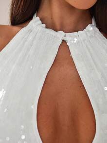 Aloruh Women's Spring/Summer New Arrival Pink Sequin Backless Spaghetti Strap Camisole, Elegant Sexy Fashionable For Valentine's Day, Date, Party, Outing - White - View 7