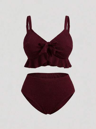 Sweetra CURVE Damen Große Größen Badeanzug Set mit Schleife und Rüschen-Detail, süßer Urlaubsspaß