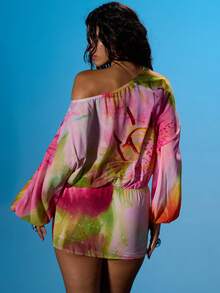 MUSERA Đầm ngắn dáng phồng, lệch vai, tay bồng, ôm sát, gợi cảm, thích hợp cho mùa hè, đi biển, nghỉ mát, câu lạc bộ Ibiza, cơn sốt nhiệt đới. - Nhiều màu - Xem 4