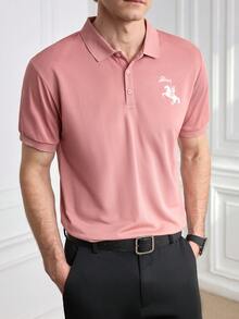 Officeau 男士修身黑色 Polo 衫，透氣輕量辦公戶外商務休閒上衣 - 粉色 - 查看 5