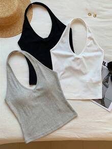 Comfortcana 3件套纯色露背吊带背心，适合夏季穿着 - 彩色 - 查看 3