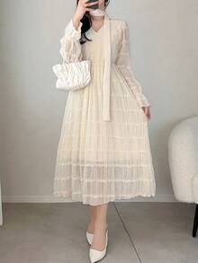 FRIFUL Vestido de mujer con textura que ciñe la cintura, vestidos de verano - Negro - Ver 4
