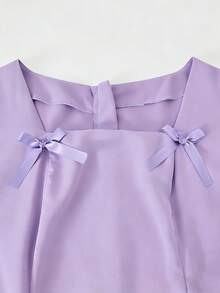 SHEIN Vestido de cuello cuadrado con lazo en el hombro y bajo largo, adecuado para fiesta o uso diario, primavera/verano/otoño, para adolescentes - Morado - Ver 7