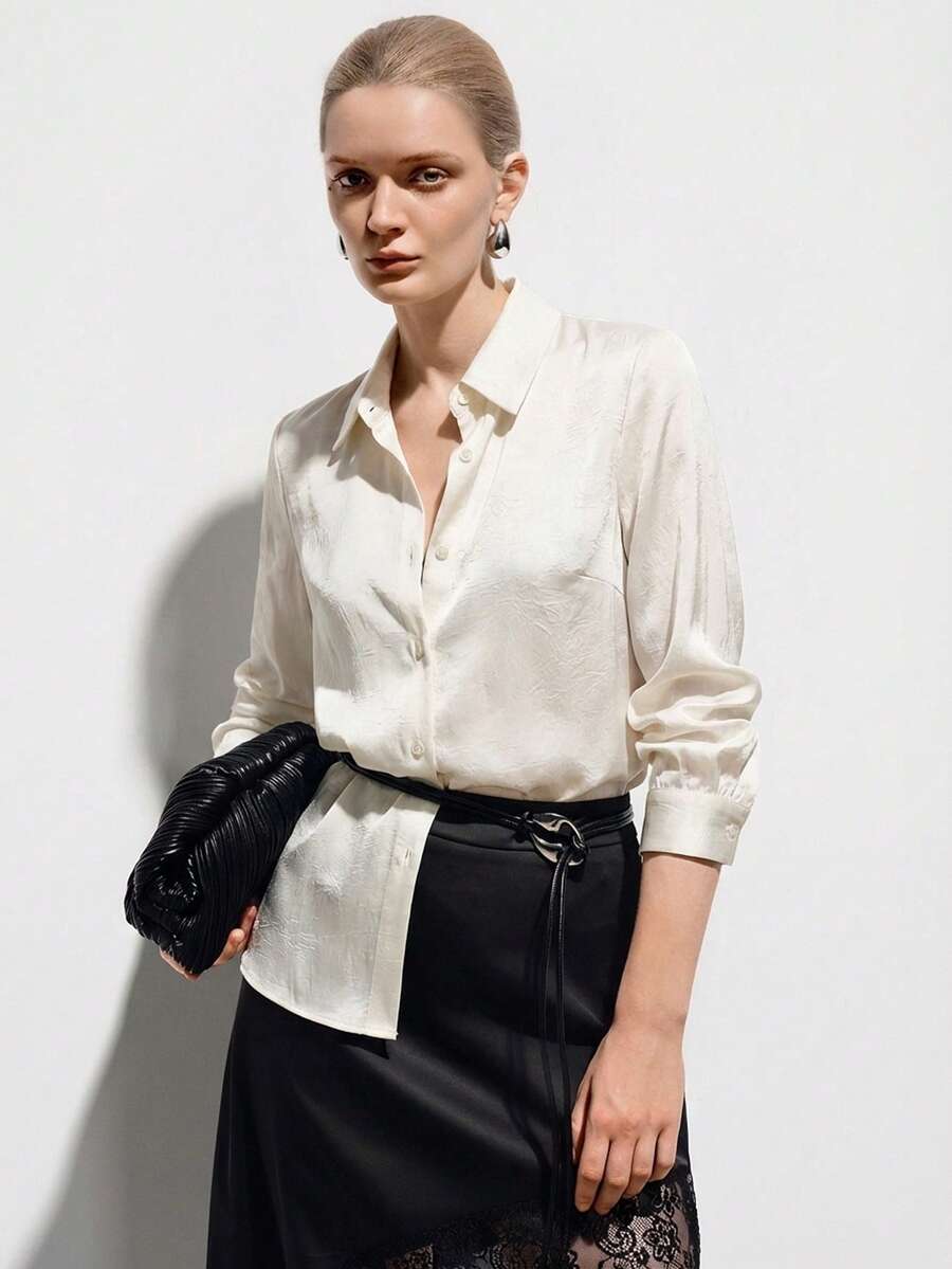 Aveloria Modichic Women's Casual Front Button Long Sleeve Shirt, Suitable For Spring And Autumn Commuting - Beige - View 1
